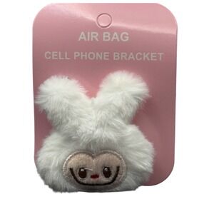 Fluffy Bunny Ear Cell Phone Grip Holder Air Bag Bracket‎ White
